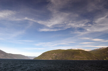 Sognefjord, Norway, Scandinavia. View from the board of Flam - Bergen ferry.