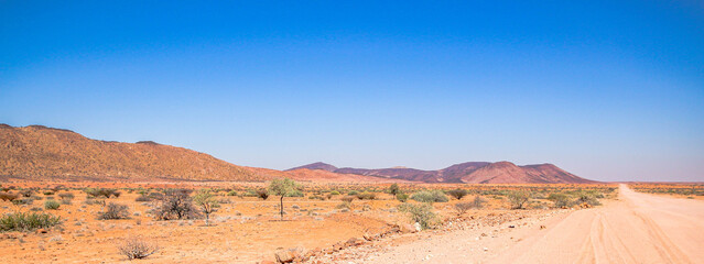 Fototapeta na wymiar A gravel road in Namibia, Africa