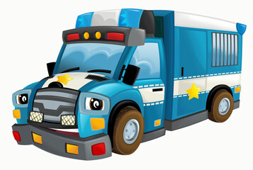 cartoon happy and funny smiling police truck - isolated illustration