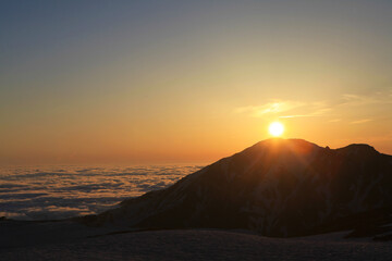 立山の夕日（大日岳と雲海）