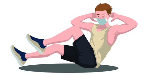 Naklejka na ściany i meble A man did some fitness pose while using medical mask illustration
