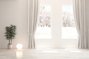 White empty room. Scandinavian interior design. 3D illustration