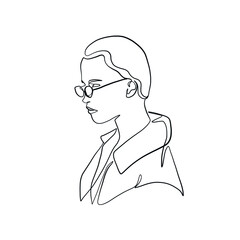 Stylish one continuous line woman in sunglasses. Fashionable typography girl in minimalist style. Beauty sign. Attractive fashion model. Summer fashion.