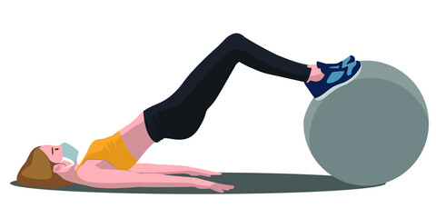 A woman did some fitness pose while using medical mask illustration