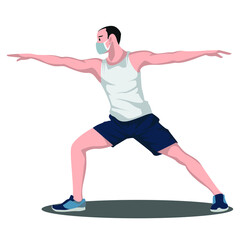 A man did some fitness pose while using medical mask illustration