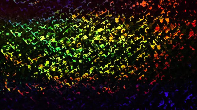 Futuristic vibrant holographic foil background, glitch effect, random color aberrations. 4K Abstract Moving Holographic Colors Gradient. Moving light waves. Cool music video overlay.