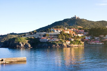Fototapeta na wymiar Collioure villagein sunny evening, Roussillon, Vermilion coast, Pyrenees Orientales