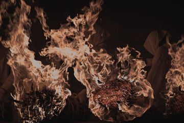 Japanese religious fire celebration to thank God for great harvest.
the words meaning asking God bless everything.