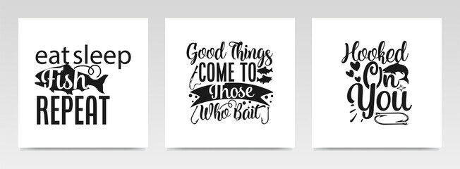 Fototapeta premium Fishing quotes letter typography set illustration.