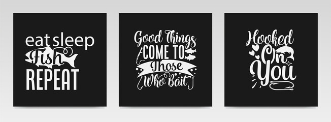 Fishing quotes letter typography set illustration.