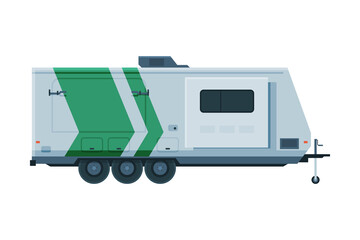 Travel Trailer, Mobile Home for Summer Trip, Family Tourism and Vacation Flat Vector Illustration