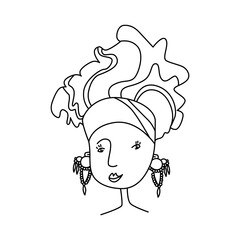 The fashion woman with bright jewelry. Isolated vector illustration with a portrait in doodle style