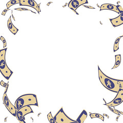 Obraz premium Chinese yuan notes falling. Random CNY bills on wh