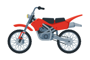 Fototapeta na wymiar Red Motorcycle, Motor Vehicle Transport, Side View Flat Vector Illustration