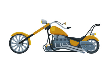 Chopper Motorcycle, Motor Vehicle Transport, Side View Flat Vector Illustration