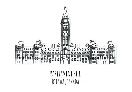 Hand drawn famous landmark vector of Parliament hill, Ottawa, Canada.