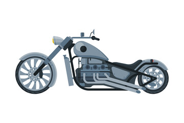 Chopper Motorcycle, Motorbike Vehicle, Side View Flat Vector Illustration