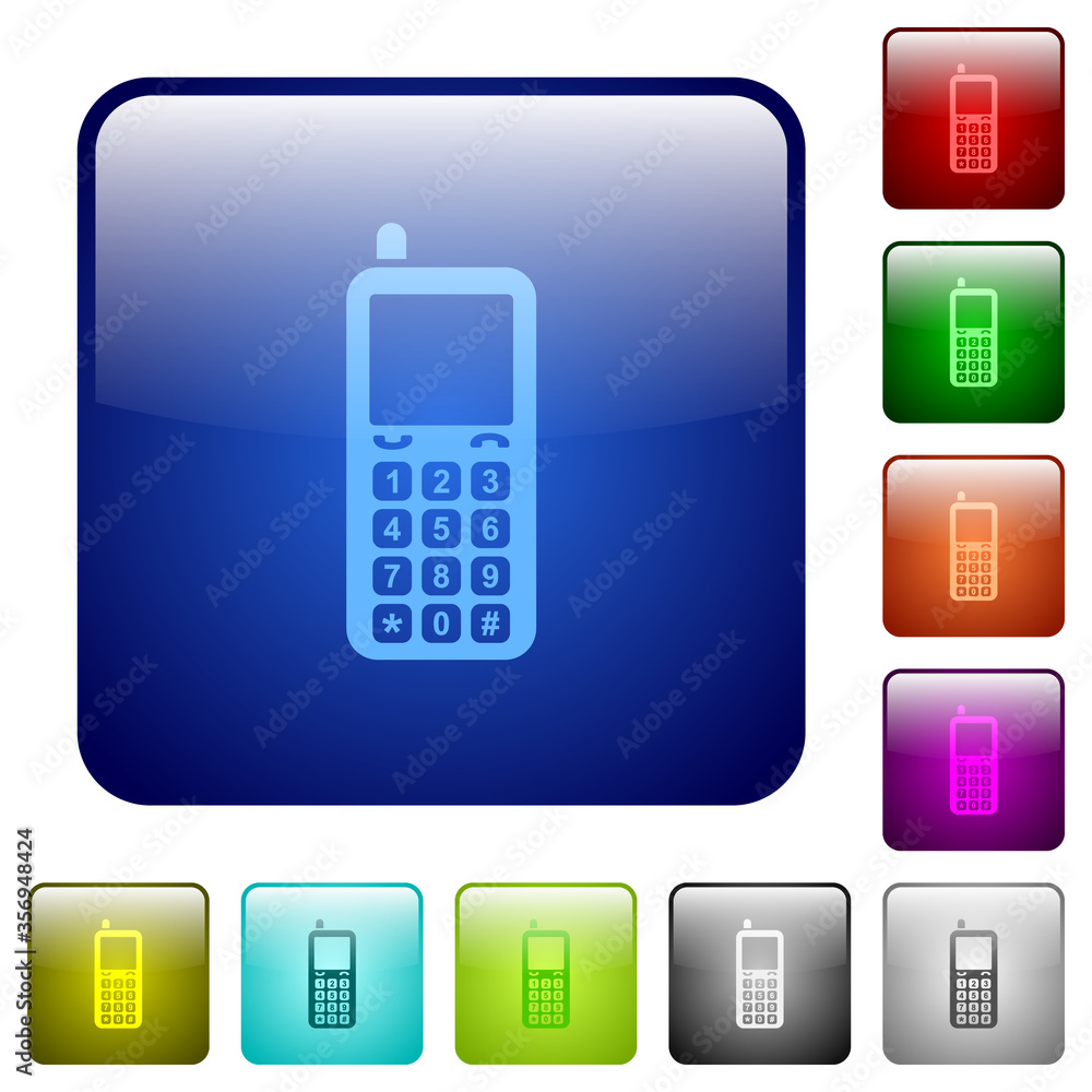 Poster retro mobile phone color square buttons