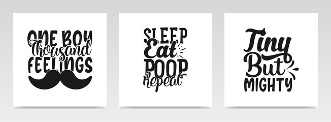 Fototapeta premium Cute baby quotes letter typography set illustration.