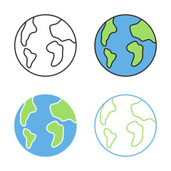 Planet earth icon in differents styles. Vector illustration..