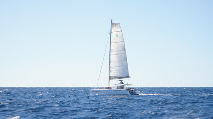 Yacht sail boats anchored on the shore in Antigua in the Caribbean island nation Antigua and...