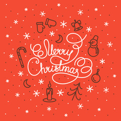 Merry Christmas white lettering design and the pattern in the background