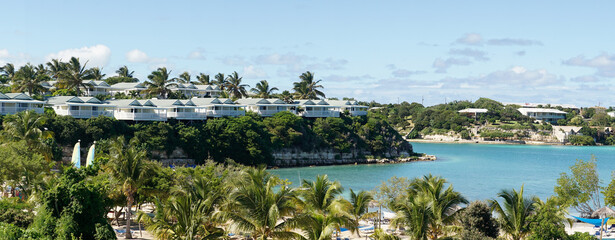 Tropical beach front on the Caribbean island nation Antigua and Barbuda.