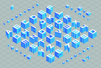 Isometric 3d type font set. Alphabet, numbers and symbols. Vector illustration