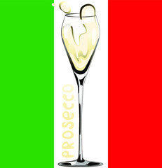 Wineglass of White wine on italian flag background. Traditional italian drink.  Template for wine list cover.