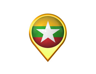 Myanmar flag location marker icon. Isolated on white background. 3D illustration, 3D rendering