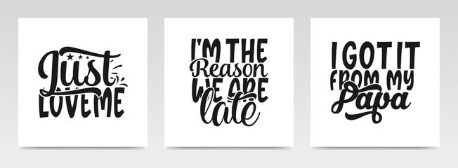 Cute baby quotes letter typography set illustration.
