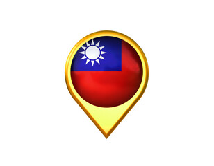 Taiwan flag location marker icon. Isolated on white background. 3D illustration, 3D rendering