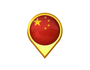 China flag location marker icon. Isolated on white background. 3D illustration, 3D rendering
