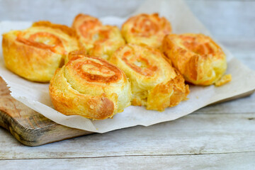 Bakery – home made cheese and spinach pie with phyllo pastry. Bulgarian banitsa.