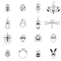 set of funny cartoon insects