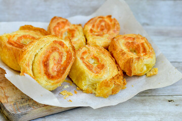 Bakery – home made cheese and spinach pie with phyllo pastry. Bulgarian banitsa.