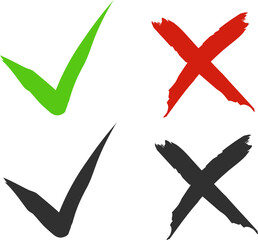 Green tick, red cross. Art design with text do and don't. Right or wrong. True or false.	