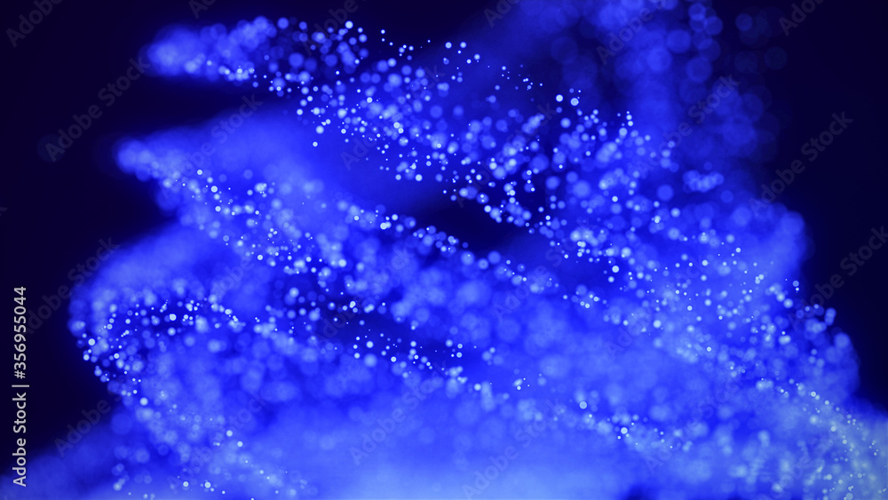 Poster A vortex of lighting particles. A tornado of twisted glowing blue dots. Abstract digital background with beautiful swirls. 3D tunnel or wormhole. 3D rendering.