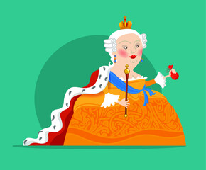 History of Russia. Empress, royal person. Flat vector illustration, cartoon character
