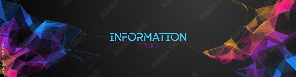 Fototapete Big data web banner with colorful triangle particles. Information background with futuristic geometric triangle structure. Connection illustration vector abstract business wallpaper. Big data