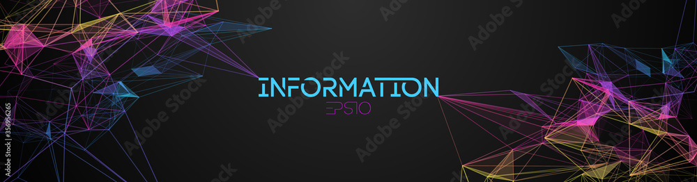 Fototapete Big data web banner with colorful triangle particles. Information background with futuristic geometric triangle structure. Connection illustration vector abstract business wallpaper. Big data
