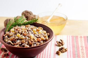 Kutia or kutya is a ceremonial grain dish with sweet gravy traditionally served by Eastern Orthodox Christians