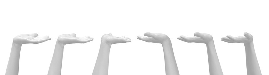 White Female Hand Gesture Present or Stand by. Set of Various Views. 3D Render Isolated on White Background.