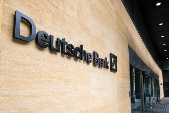 LONDON- JUNE, 2020: Deutsche Bank in the city of London, a large German  global financial service provider