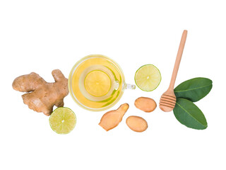 Ginger Lemon Tea isolated on white background.