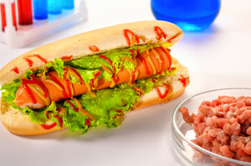 .Synthetic meat production. Checking the product for suitability in the laboratory. Artificial meat is the food of the future. Test tube meat.