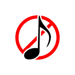 music not allowed sign vector.  No music sign isolated on white background vector illustration.