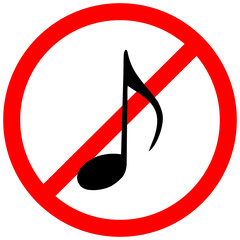 music not allowed sign vector.  No music sign isolated on white background vector illustration.