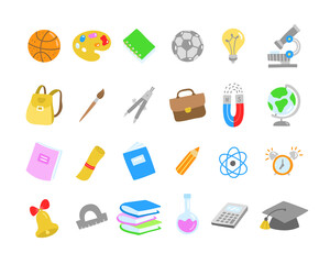 Study vector set. Back to school cute objects illustrations isolated on white background. Learning kids elements