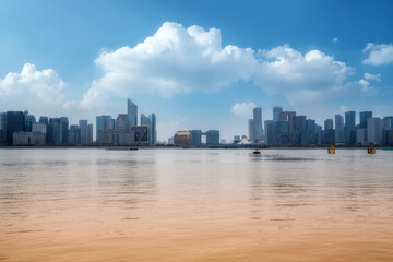 Modern City Skyline in Qiantang River New Town, Hangzhou, China